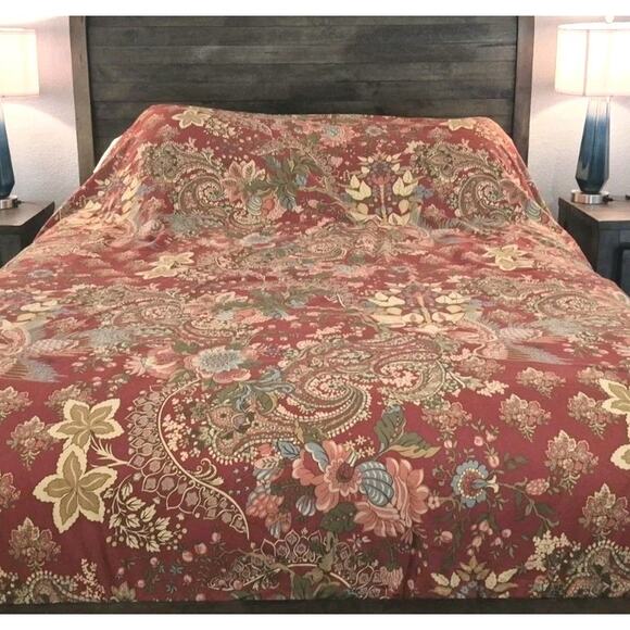 Pottery Barn Burgandy Green Floral Birds Clara Duvet Cover Full Queen - Picture 2 of 8